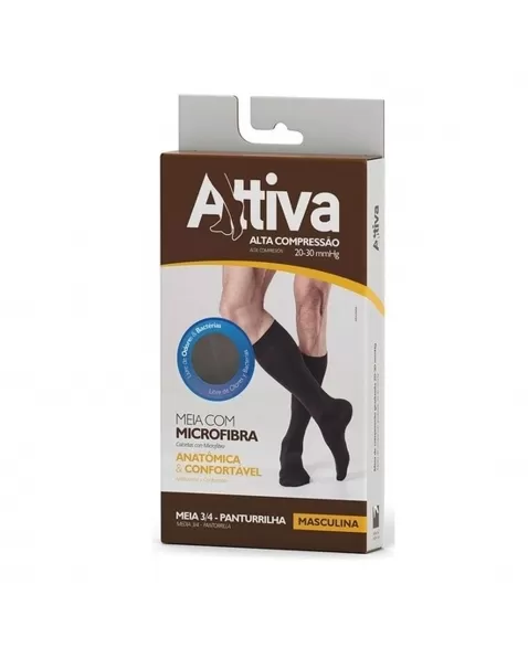 MEIA 3/4 20/30 ALTA COMPRESSÃO MASCULINA COM PONTEIRA M PRETO ATTIVA