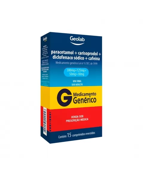 PARACETAMOL + CARISOPRODOL + DICLOFENACO SÓDICO + CAFEÍNA 15COM GEOLAB