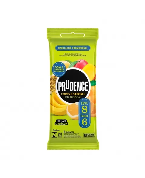 PRESERVATIVO LUBRIFICADO CORES E SABORES MIX TROPICAL LEVE 8 PAGUE 6 PRUDENCE