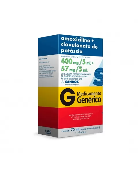 AMOXICILINA 400MG + CLAVULANATO POTÁSSIO 57MG 70ML RET* SANDOZ