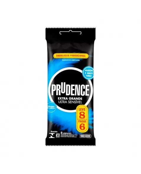 PRESERVATIVO LUBRIFICADO EXTRA GRANDE ULTRA SENSÍVEL LEVE 8 PAGUE 6 PRUDENCE