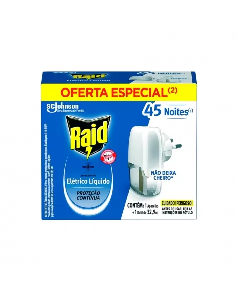 REPELENTE INSETOS RAID ELÉTRICO REFIL + APARELHO GRÁTIS SC JOHNSON