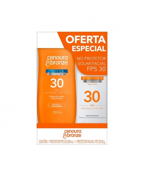 KIT PROMOCIONAL PROTETOR SOLAR CORPORAL FPS30 200ML + PROTETOR FACIAL FPS30 50G CENOURA E BRONZE COTY