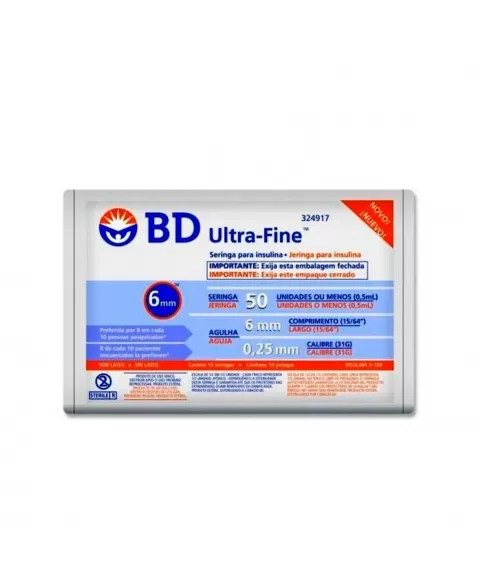 SERINGA INSULINA ULTRA-FINE 0.5ML/50U 6MMX0,25MM 324917 C/10 BD