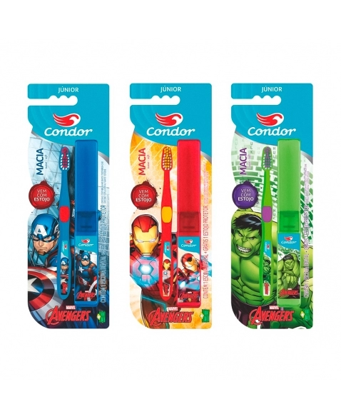 ESCOVA DENTAL INFANTIL AVENGERS COM ESTOJO MACIA CONDOR