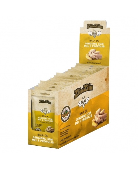 BALA DE GENGIBRE COM MEL E PRÓPOLIS 20 ENVELOPES 30G ZIINZIIN