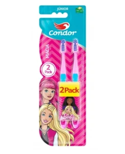 ESCOVA DENTAL MACIA INFANTIL BARBIE COM LIMPADOR DE LINGUA C/2 CONDOR
