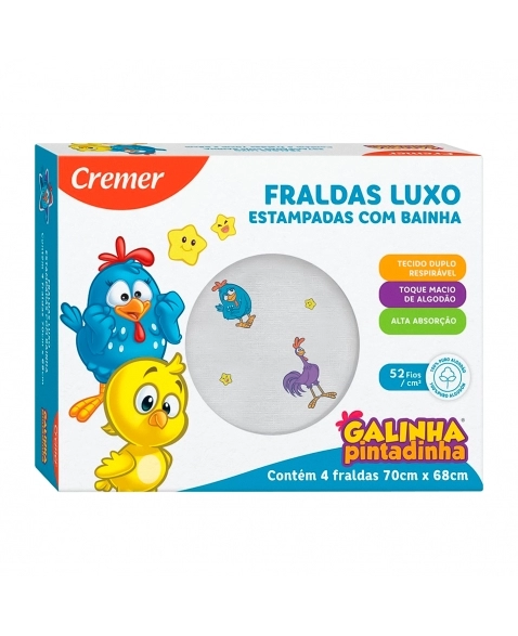 FRALDA LUXO ESTAMPADA GALINHA PINTADINHA 70CMX68CM C/4 CREMER