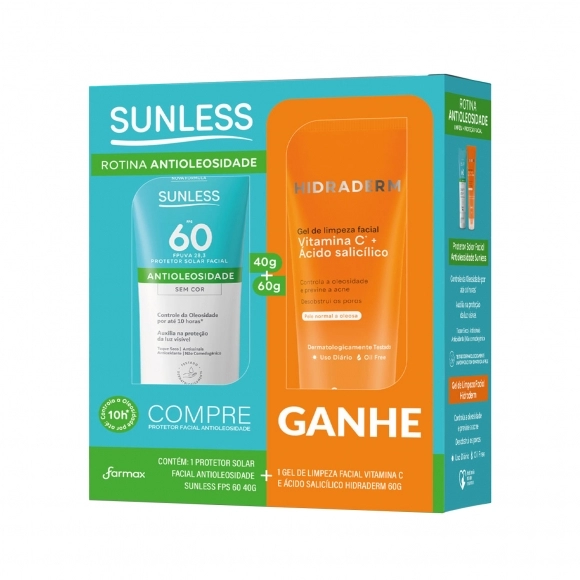 KIT PROMOCIONAL FACIAL ANTIOLEOSIDADE FPS60 40G+GEL LIMPEZA 60G SUNLESS