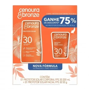 KIT PROMOCIONAL PROTETOR SOLAR CORPORAL FPS30 200ML + PROTETOR FACIAL FPS30 50G CENOURA E BRONZE COTY