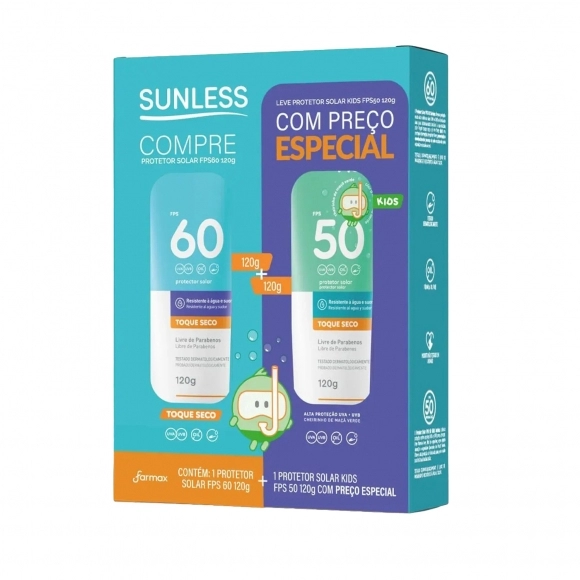 KIT PROMOCIONAL PROTETOR SOLAR CORPORAL FPS60 200G + PROTETOR SOLAR CORPORAL FPS50 KIDS 50G SUNLESS