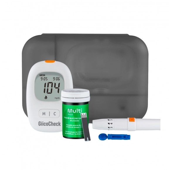 APARELHO TESTE GLICOSE GLICOCHECK CARE PLUS + 10 TIRAS MULTI