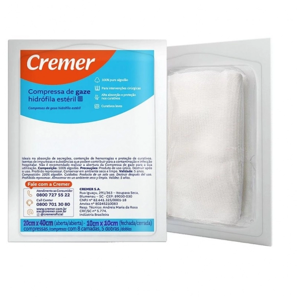 COMPRESSA GAZE ESTÉRIL 10X10 13FIOS C/10 CREMER