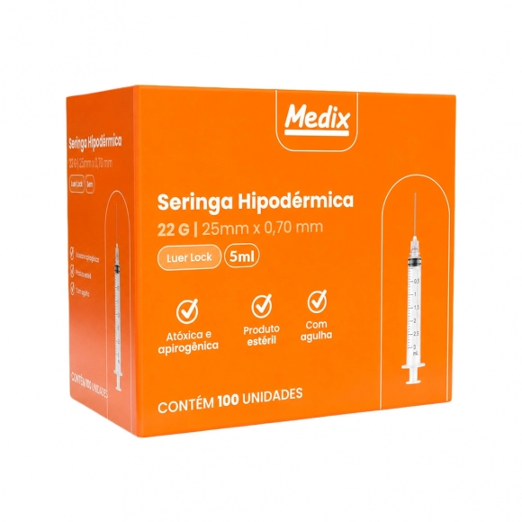 SERINGA DESCARTÁVEL 5ML 25X7 LUER LOCK MEDIX