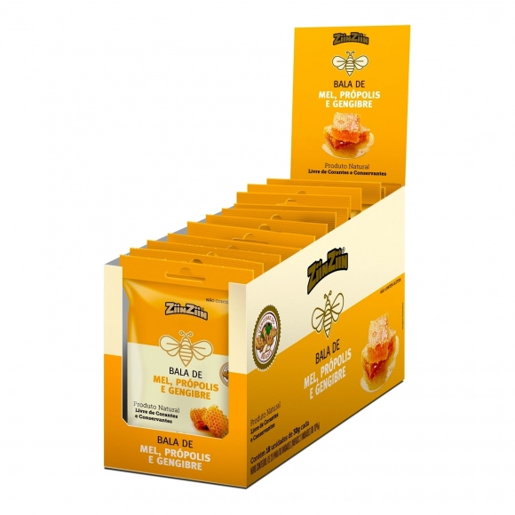 BALA DURA DE MEL, PRÓPOLIS E GENGIBRE 18 ENVELOPES 30G ZIINZIIN