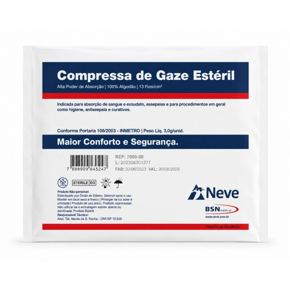 COMPRESSA GAZE ESTÉRIL 7,5X7,5 13FIOS C/10 CROCHÊ NEVE