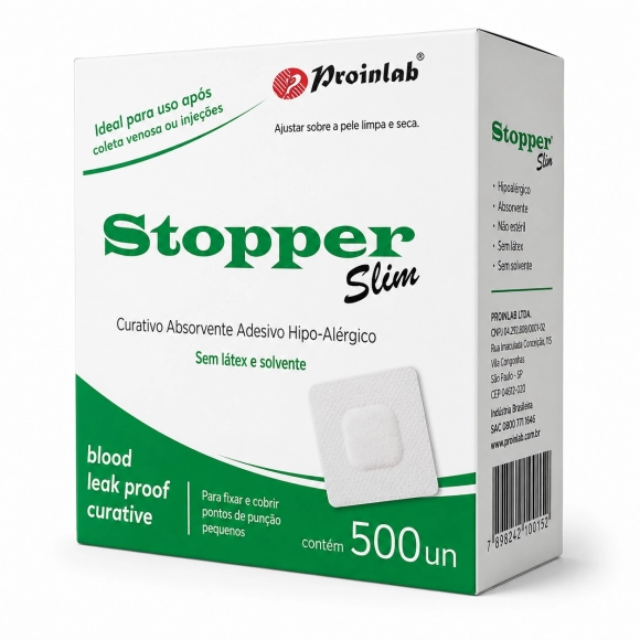 CURATIVO STOPPER SLIM HIPOALERGÊNICO BRANCO C/500 PROINLAB