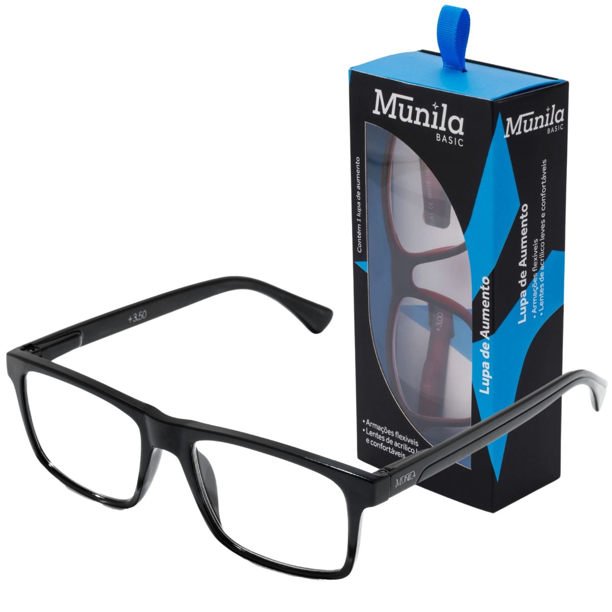 LUPA PARA LEITURA BASIC MASCULINA PRETO +2.50 MUNILA