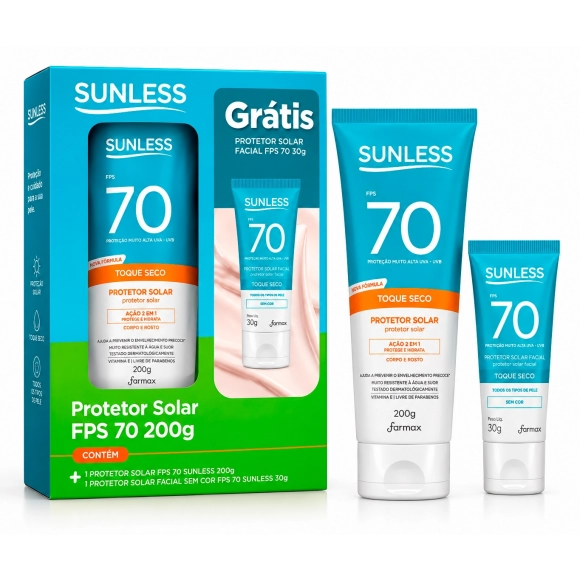 PROMOÇÃO CORPORAL FPS70 200G+PROTETOR FACIAL FPS570 TOQUE SECO 30G SUNLESS